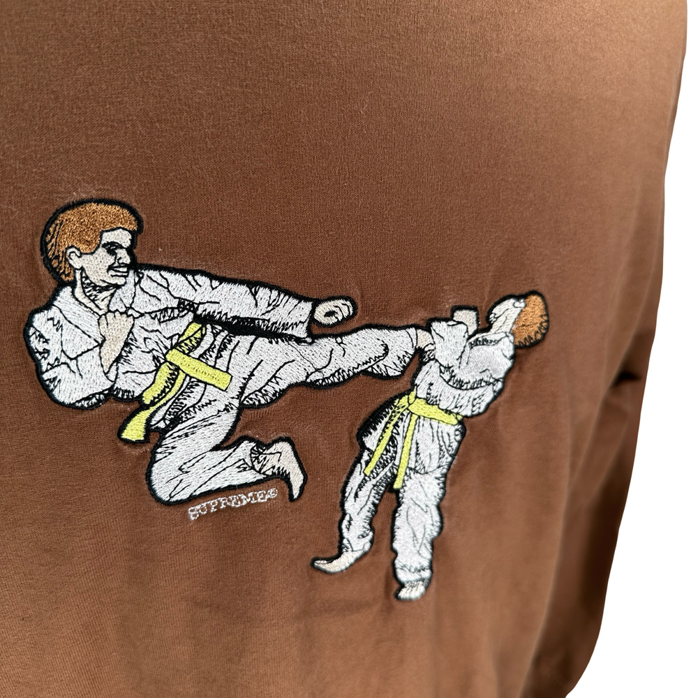 Supreme Karate T-Shirt Mens Medium Brown Cotton Embroidered Long Sleeve Pullover - Picture 2 of 10